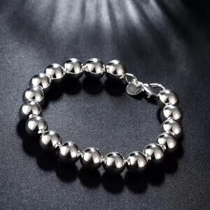 925 Sterling Silver Bracelet 10mm Pearl Ball Vintage Women's Fashion Boho Gift